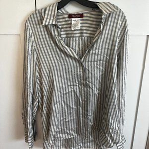 Max Mara blue and white striped button up blouse